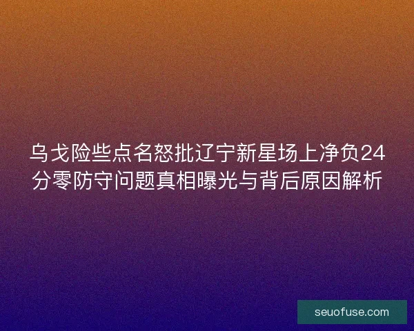 乌戈险些点名怒批辽宁新星场上净负24分零防守问题真相曝光与背后原因解析