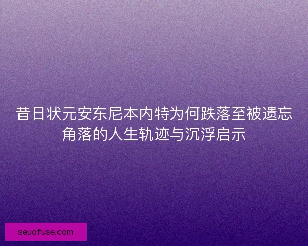昔日状元安东尼本内特为何跌落至被遗忘角落的人生轨迹与沉浮启示