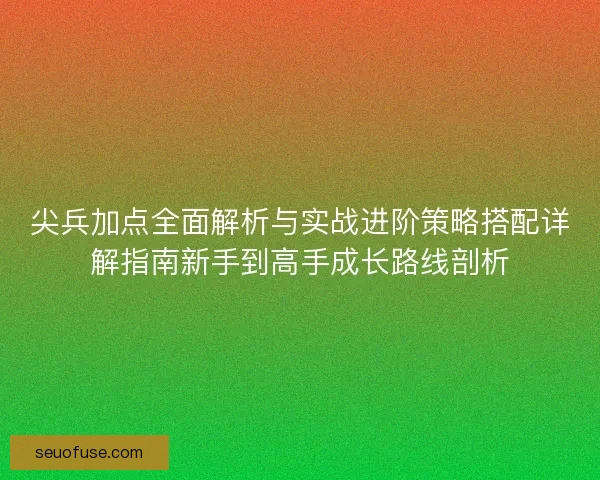尖兵加点全面解析与实战进阶策略搭配详解指南新手到高手成长路线剖析