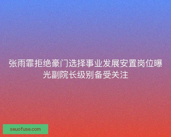 张雨霏拒绝豪门选择事业发展安置岗位曝光副院长级别备受关注